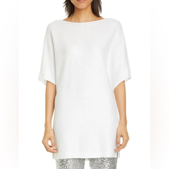 NWT!!! St John Sparkling Sequin Short Sleeve White Top Key Hole in Back K520051 - Picture 1 of 13